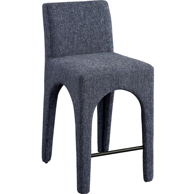 Meridian Furniture Gramercy Blue Linen Textured Fabric Stool