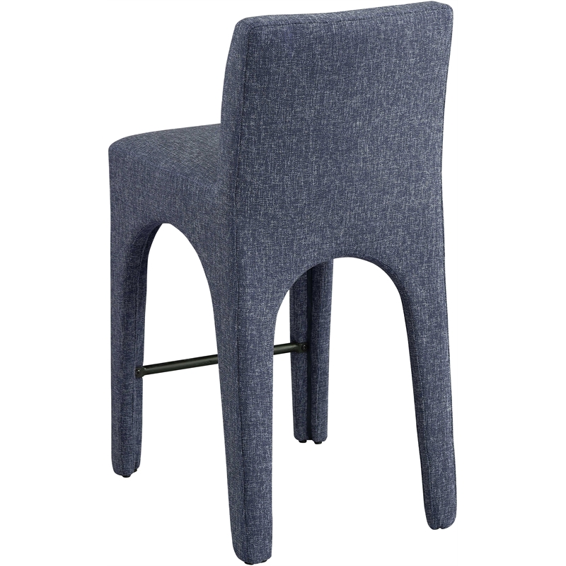 Meridian Furniture Gramercy Blue Linen Textured Fabric Stool