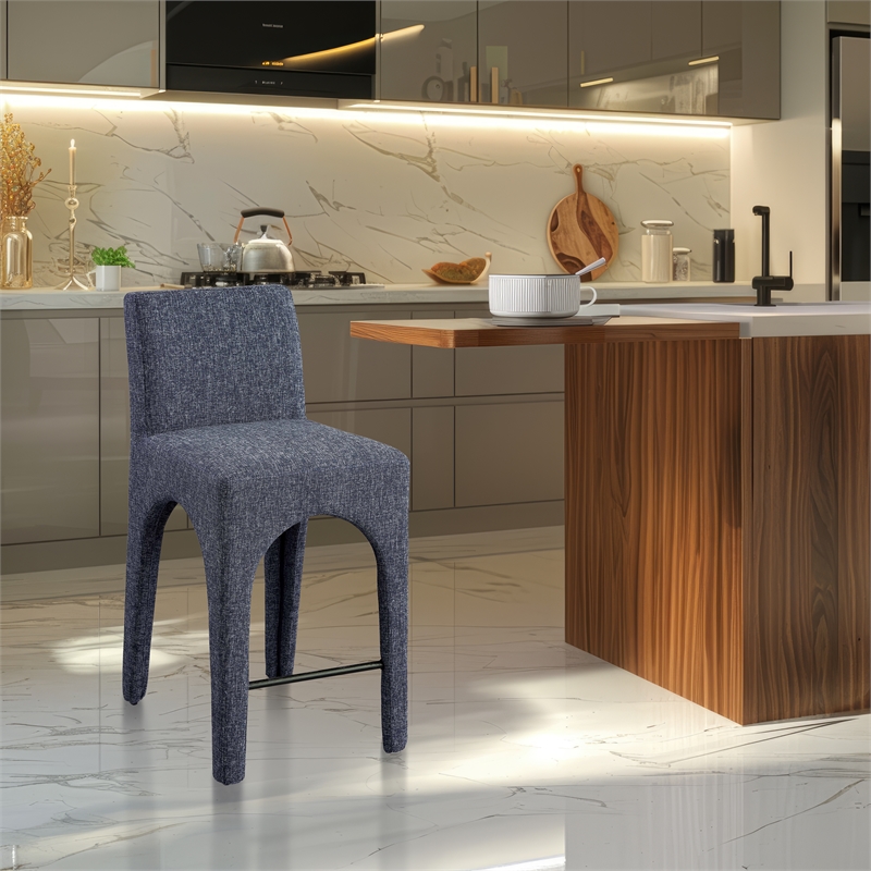 Meridian Furniture Gramercy Blue Linen Textured Fabric Stool