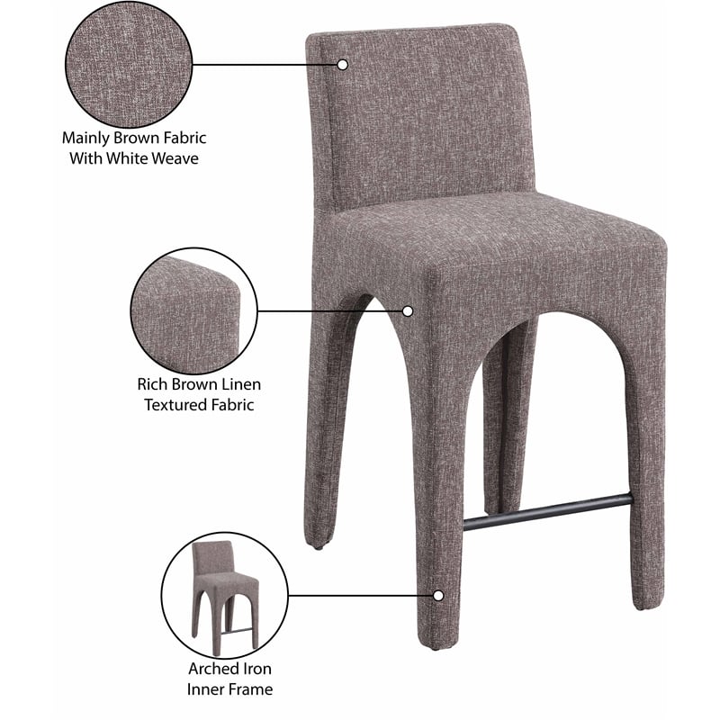Meridian Furniture Gramercy Brown Linen Textured Fabric Stool