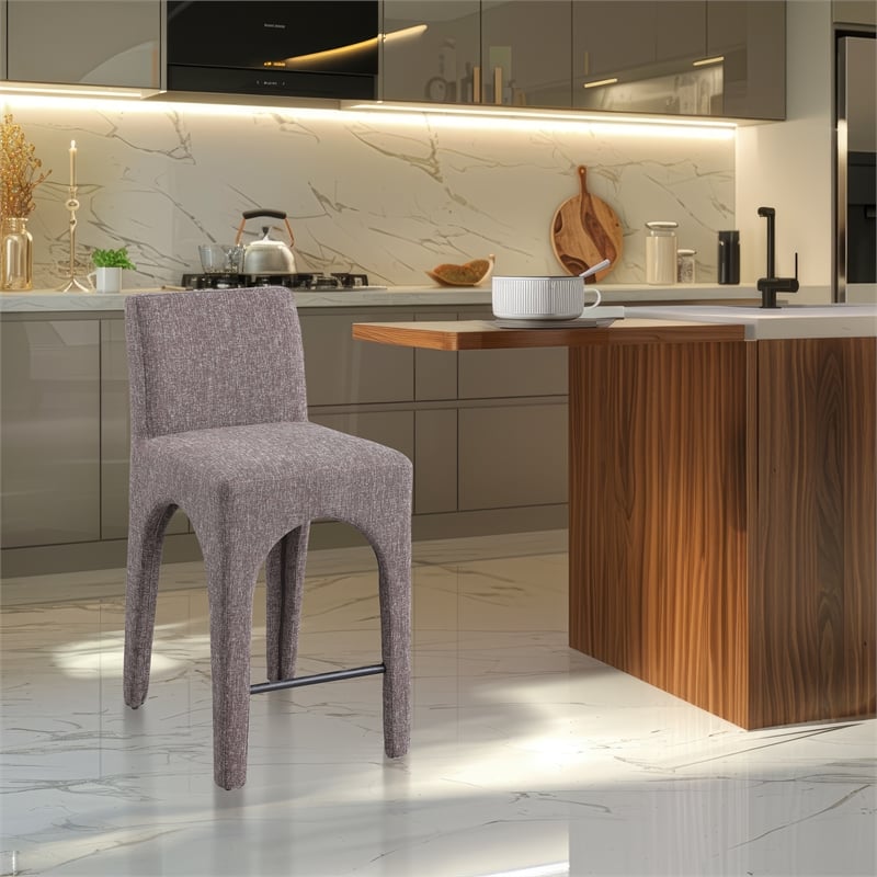 Meridian Furniture Gramercy Brown Linen Textured Fabric Stool