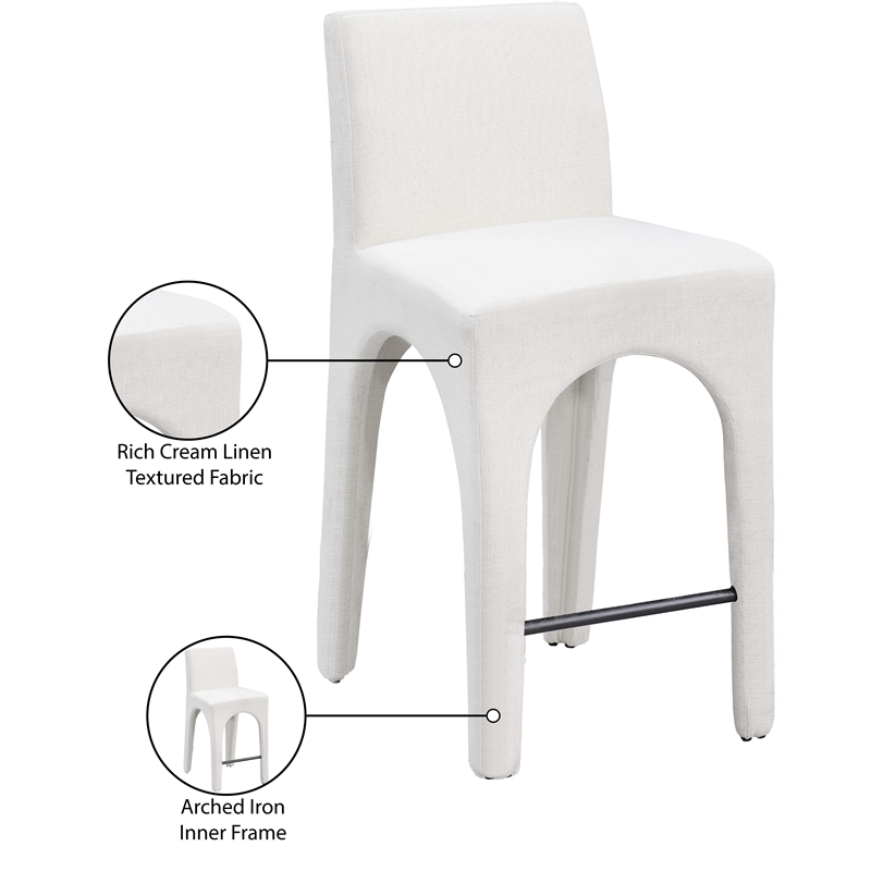 Meridian Furniture Gramercy Cream Linen Textured Fabric Stool