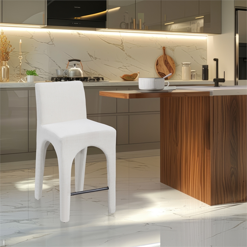 Meridian Furniture Gramercy Cream Linen Textured Fabric Stool