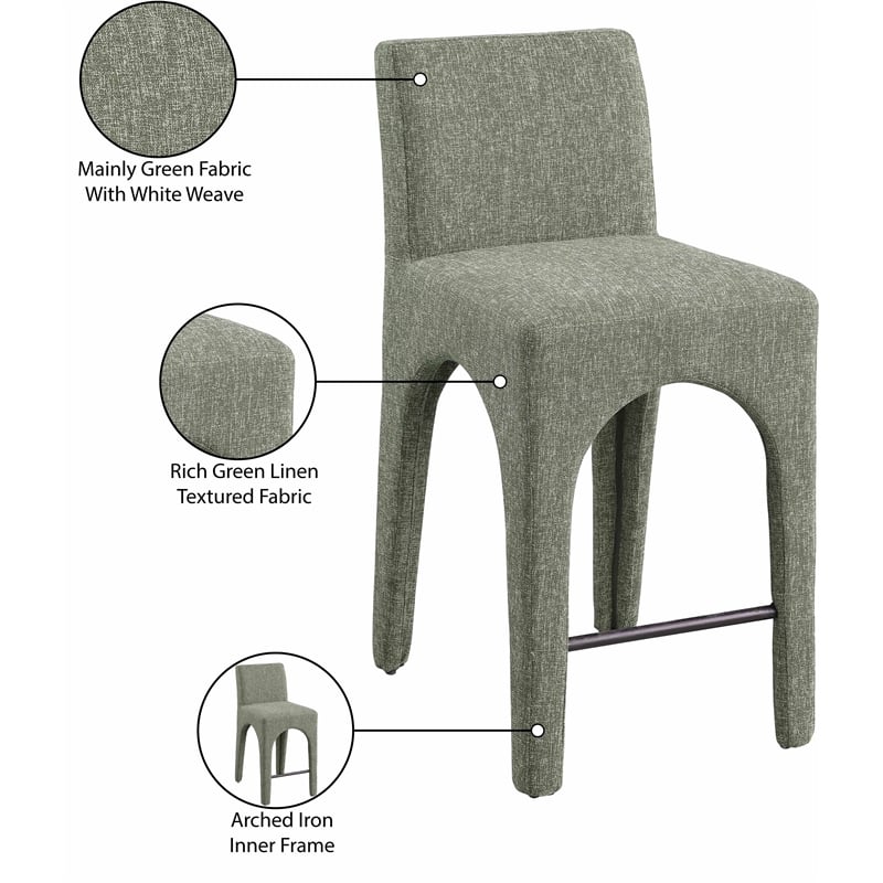 Meridian Furniture Gramercy Green Linen Textured Fabric Stool