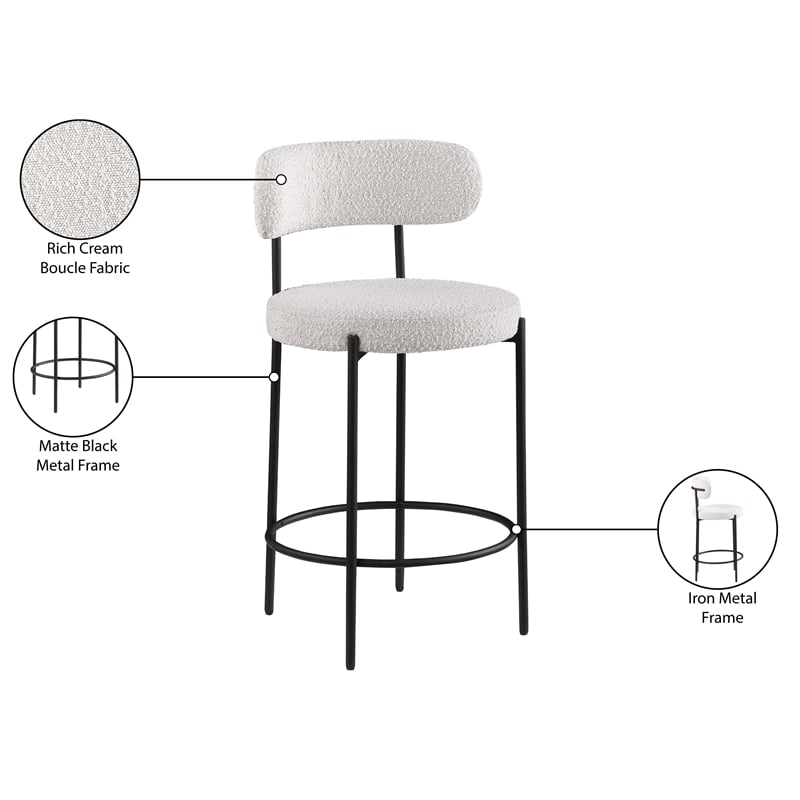 Meridian Furniture Beacon Cream Boucle Fabric Stool (Set of 2)