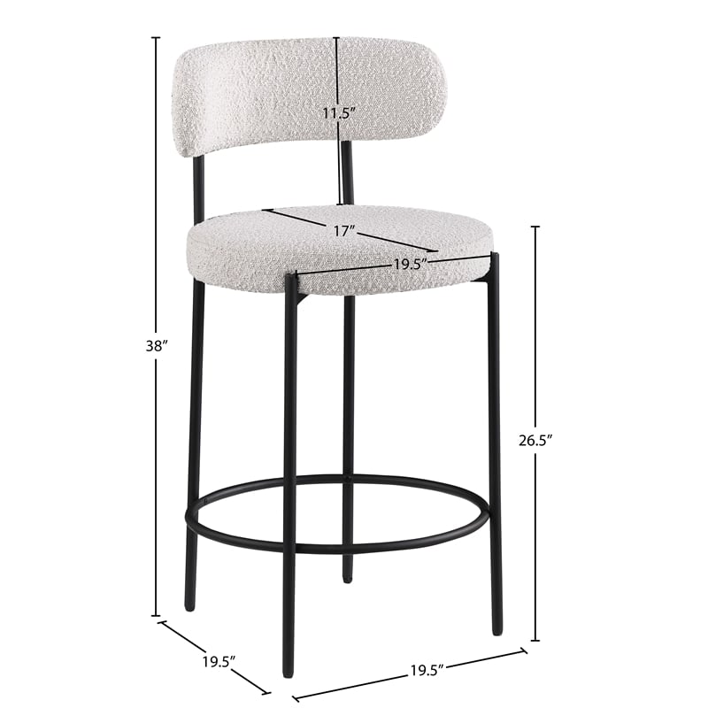 Meridian Furniture Beacon Cream Boucle Fabric Stool (Set of 2)