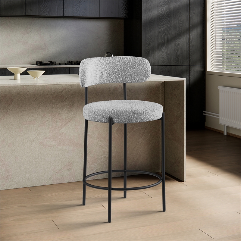 Meridian Furniture Beacon Grey Boucle Fabric Stool (Set of 2)