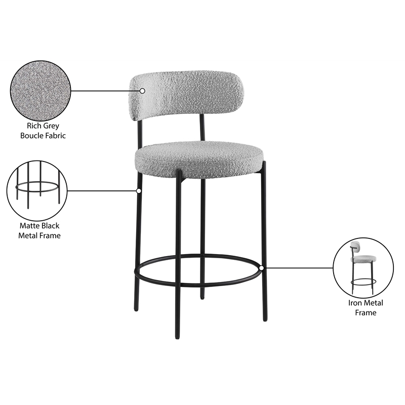 Meridian Furniture Beacon Grey Boucle Fabric Stool (Set of 2)