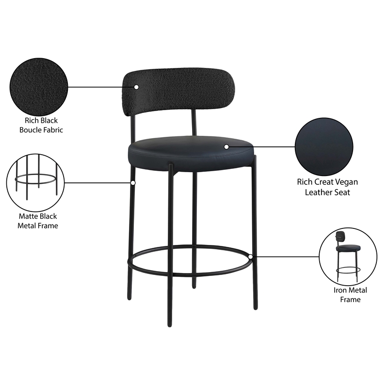 Meridian Furniture Beacon Black Vegan Leather Seat Stool (Set of 2)