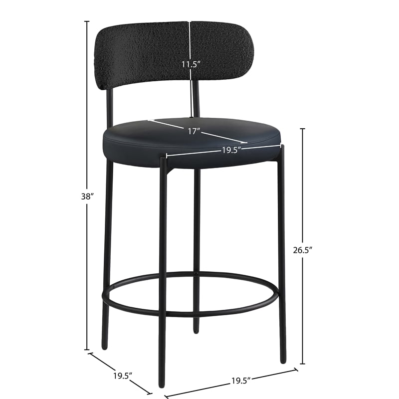 Meridian Furniture Beacon Black Vegan Leather Seat Stool (Set of 2)