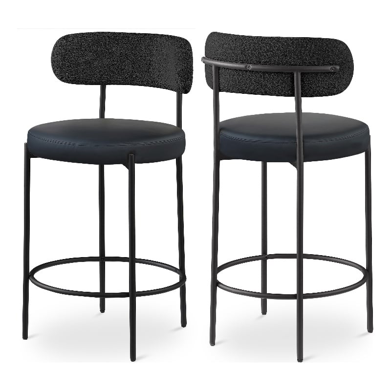 Meridian Furniture Beacon Black Vegan Leather Seat Stool (Set of 2)