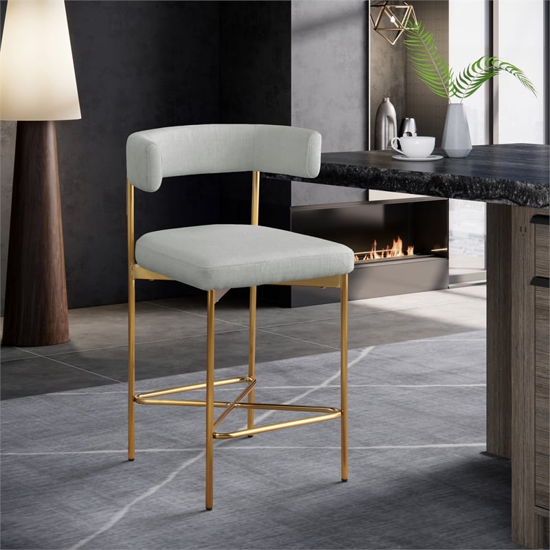 Meridian Furniture Rivage Light Grey Linen Textured Fabric Stool (Set of 2)