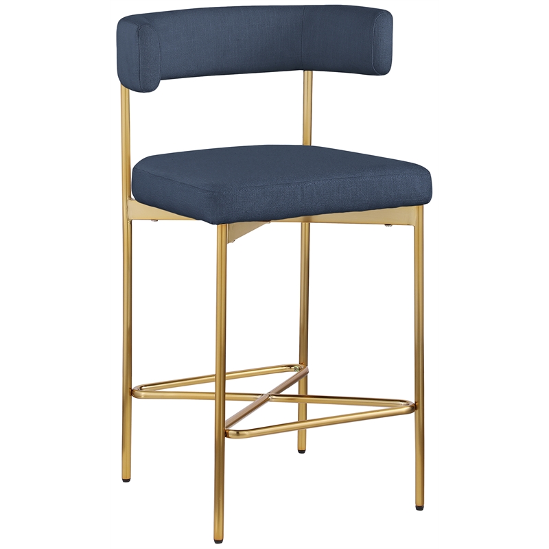 Meridian Furniture Rivage Deep Navy Linen Textured Fabric Stool (Set of 2)