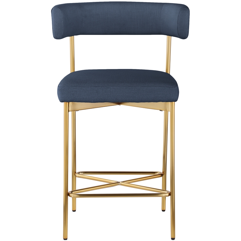 Meridian Furniture Rivage Deep Navy Linen Textured Fabric Stool (Set of 2)