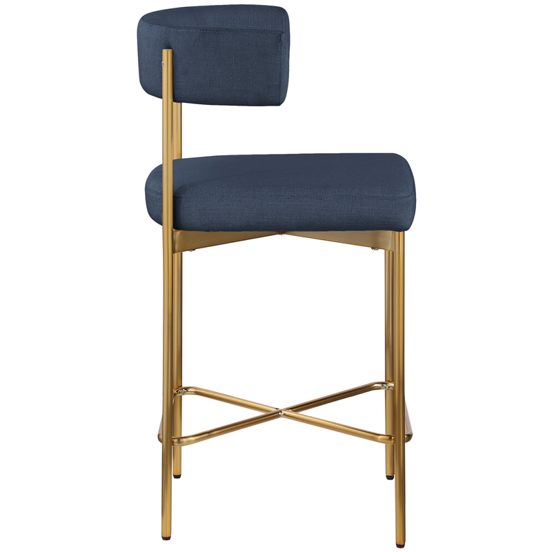 Meridian Furniture Rivage Deep Navy Linen Textured Fabric Stool (Set of 2)