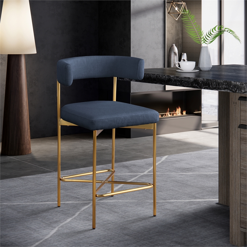 Meridian Furniture Rivage Deep Navy Linen Textured Fabric Stool (Set of 2)