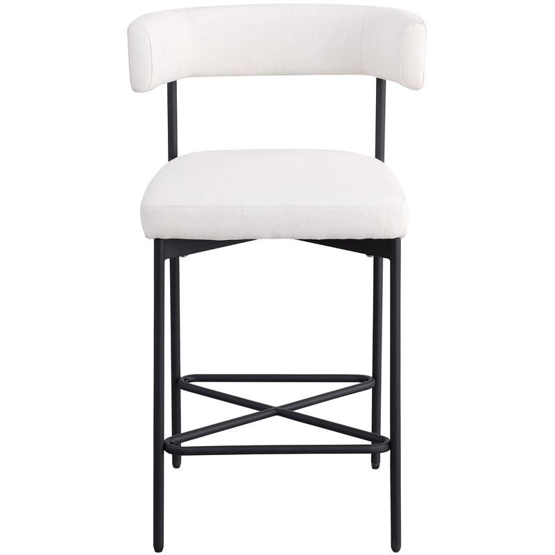 meridian furniture rivage cream durable linen textured fabric stool (set of 2)