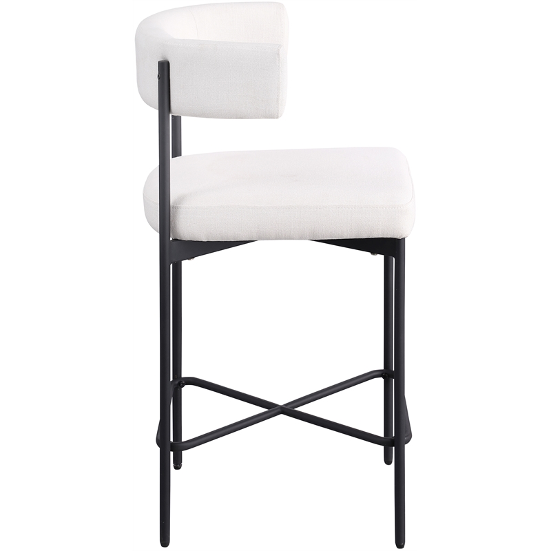 meridian furniture rivage cream durable linen textured fabric stool (set of 2)