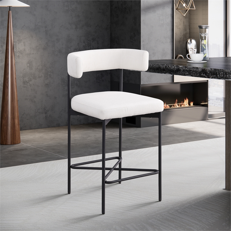meridian furniture rivage cream durable linen textured fabric stool (set of 2)