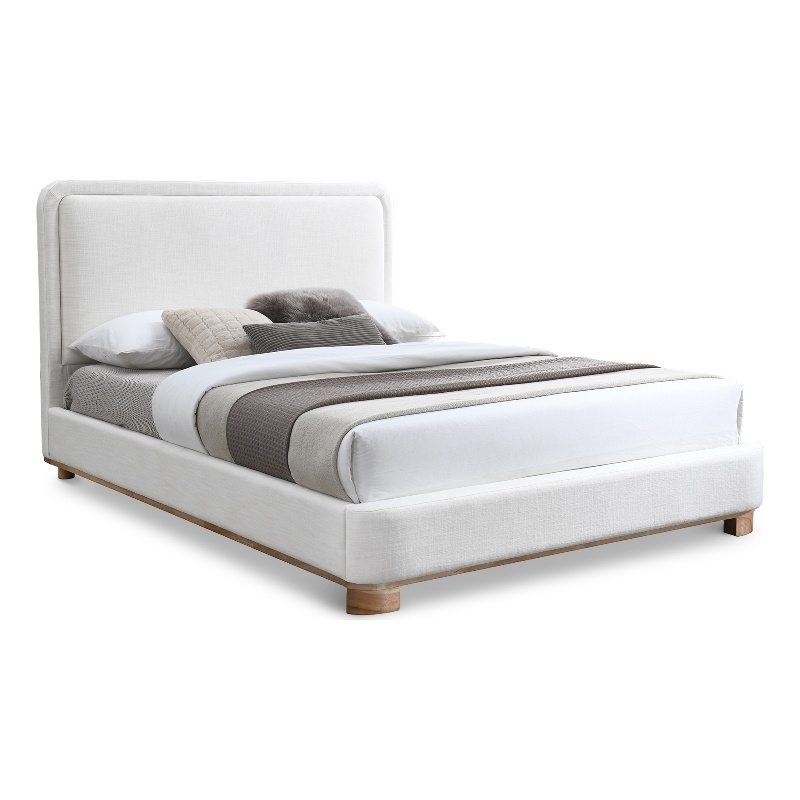 Meridian Furniture Nolita Cream Linen Textured Fabric Full Bed