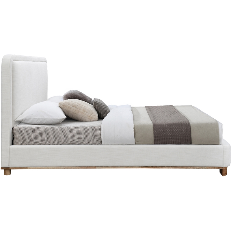 Meridian Furniture Nolita Cream Linen Textured Fabric Queen Bed