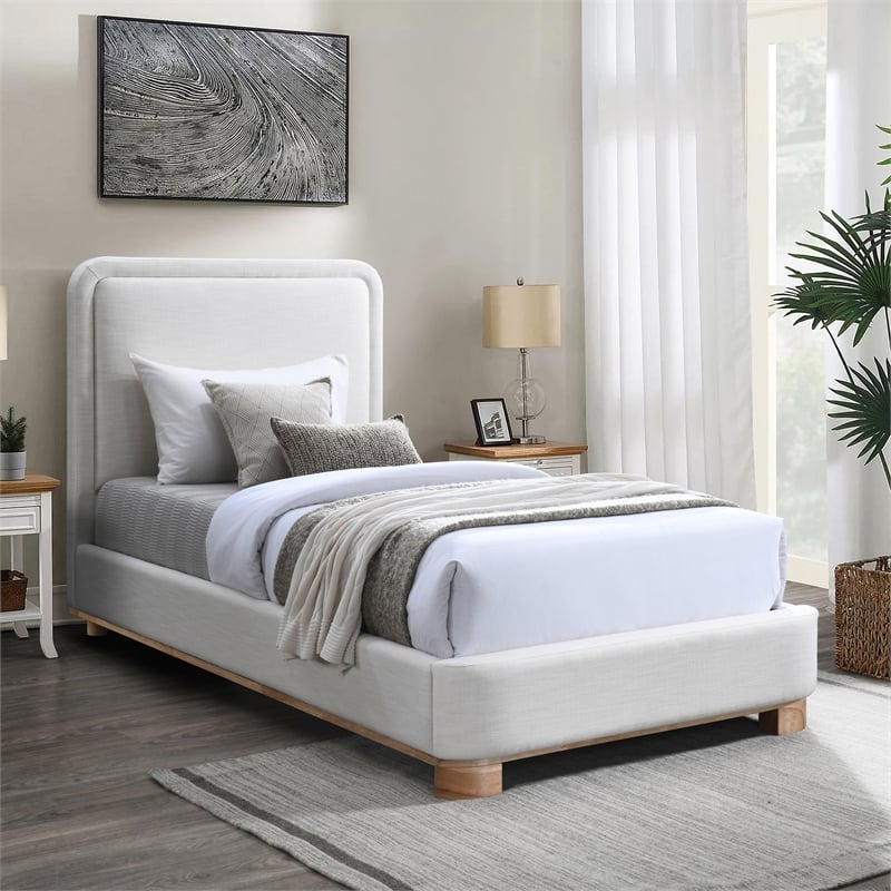 Meridian Furniture Nolita Cream Linen Textured Fabric Twin Bed