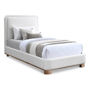 Meridian Furniture Nolita Cream Linen Textured Fabric Twin Bed