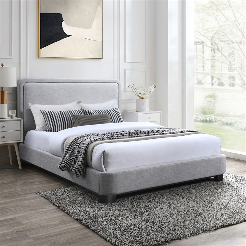 Meridian Furniture Nolita Grey Linen Textured Fabric Queen Bed