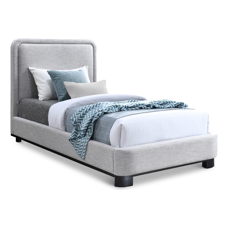 Meridian Furniture Nolita Grey Linen Textured Fabric Twin Bed