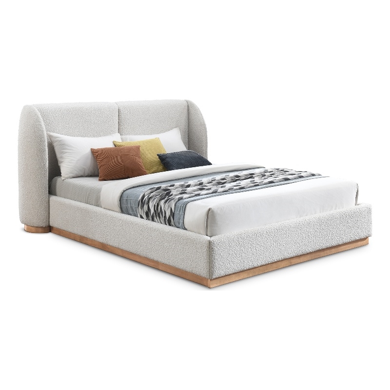 Meridian Furniture Jardin Cream Boucle Fabric Full Bed