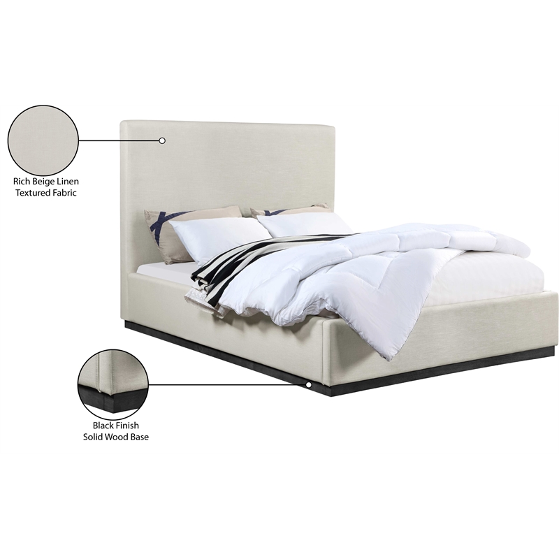 Meridian Furniture Alfie Beige Linen Textured Fabric Queen Bed