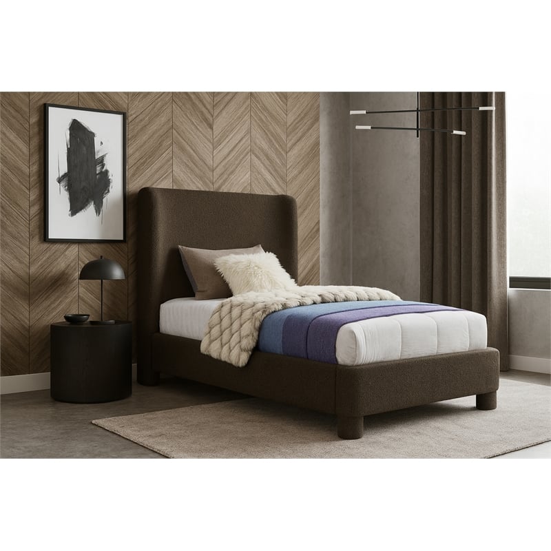 Meridian Furniture Penny Brown Boucle Fabric Twin Bed