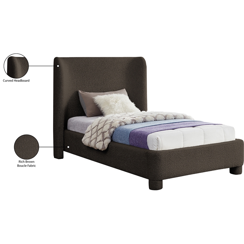 Meridian Furniture Penny Brown Boucle Fabric Twin Bed