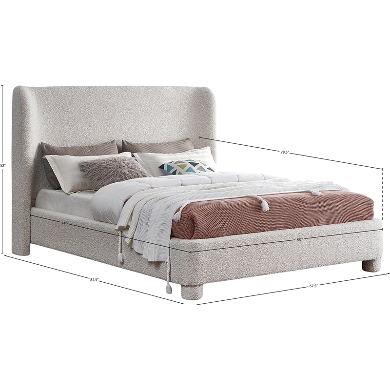 Meridian Furniture Penny Cream Boucle Fabric Full Bed