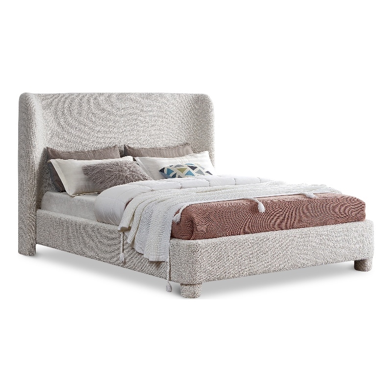 Meridian Furniture Penny Cream Boucle Fabric Full Bed