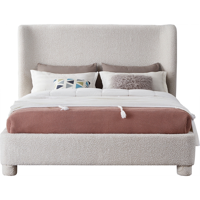 Meridian Furniture Penny Cream Boucle Fabric Queen Bed