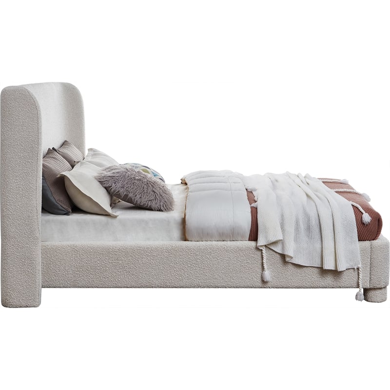 Meridian Furniture Penny Cream Boucle Fabric Queen Bed