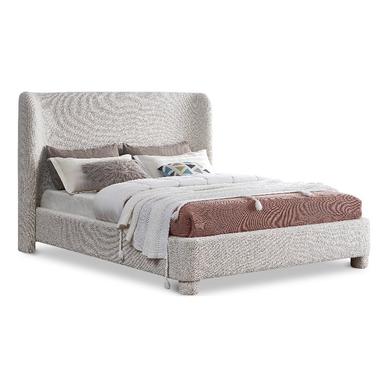Meridian Furniture Penny Cream Boucle Fabric Queen Bed