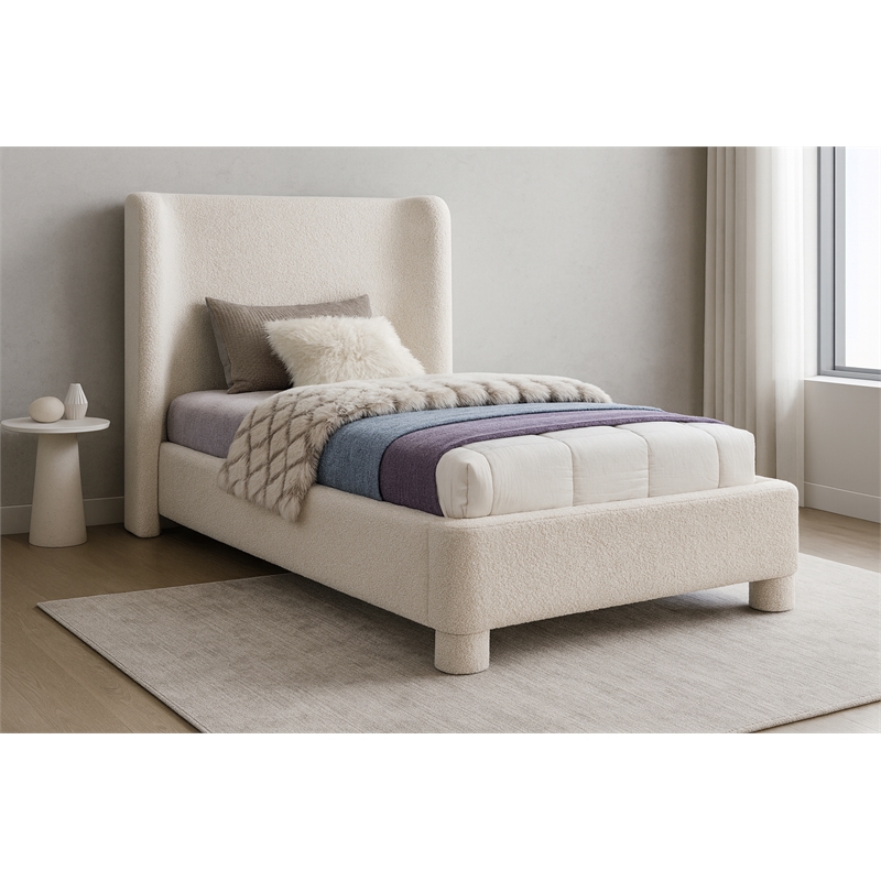 Meridian Furniture Penny Cream Boucle Fabric Twin Bed