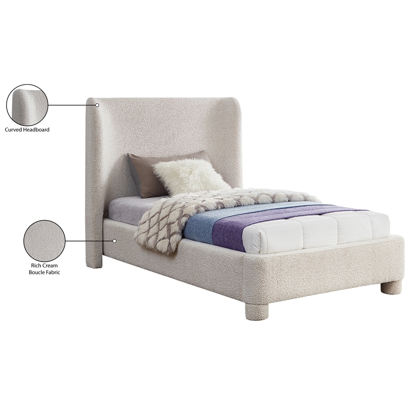 Meridian Furniture Penny Cream Boucle Fabric Twin Bed