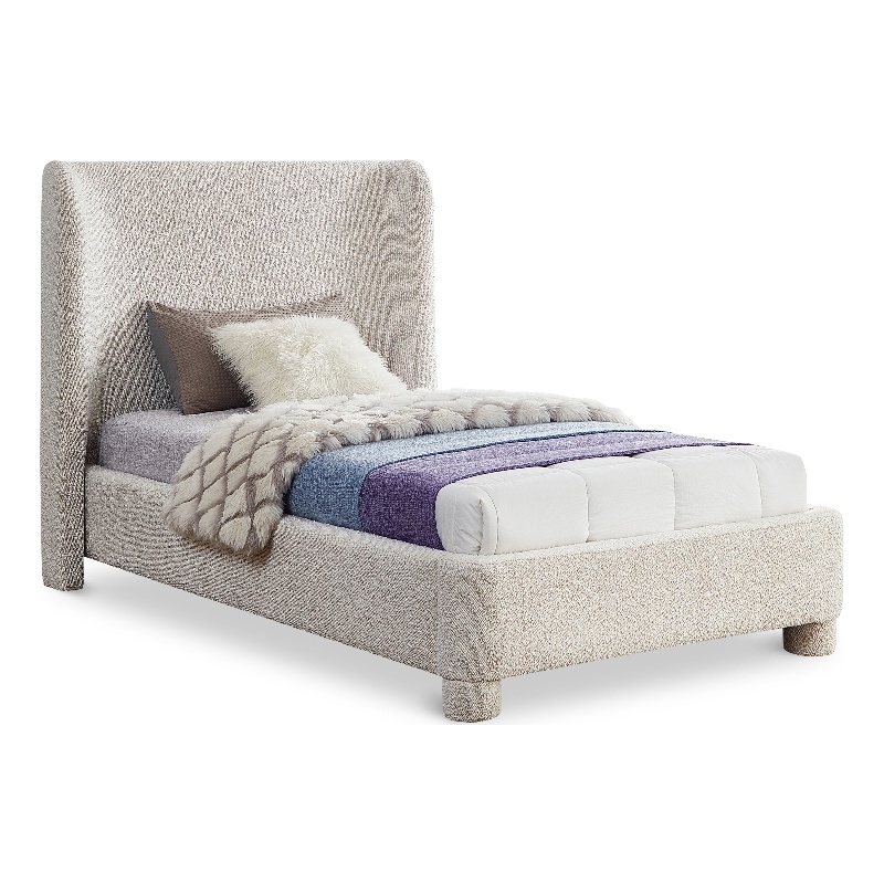Meridian Furniture Penny Cream Boucle Fabric Twin Bed