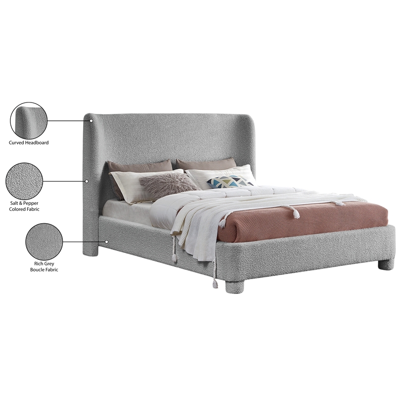 Meridian Furniture Penny Grey Boucle Fabric Full Bed