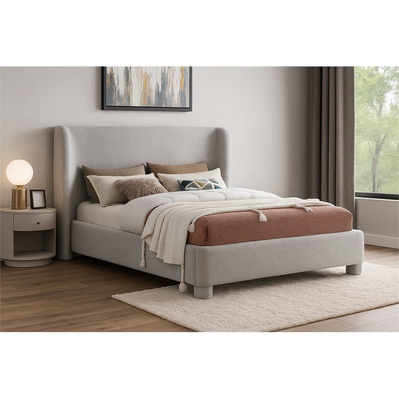 Meridian Furniture Penny Grey Boucle Fabric Full Bed