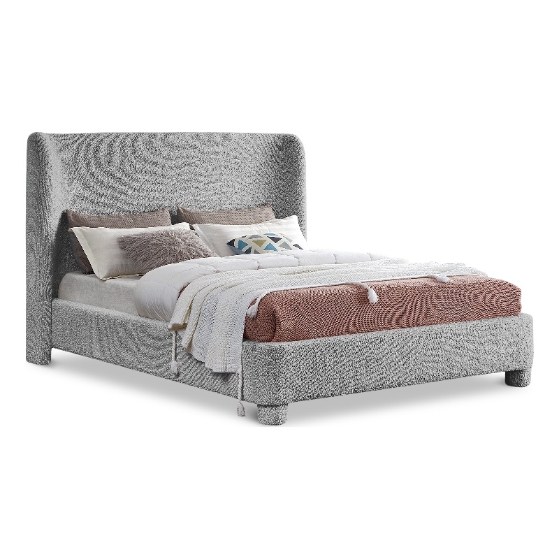 Meridian Furniture Penny Grey Boucle Fabric Queen Bed