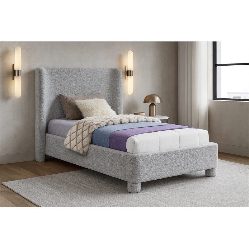 Meridian Furniture Penny Grey Boucle Fabric Twin Bed