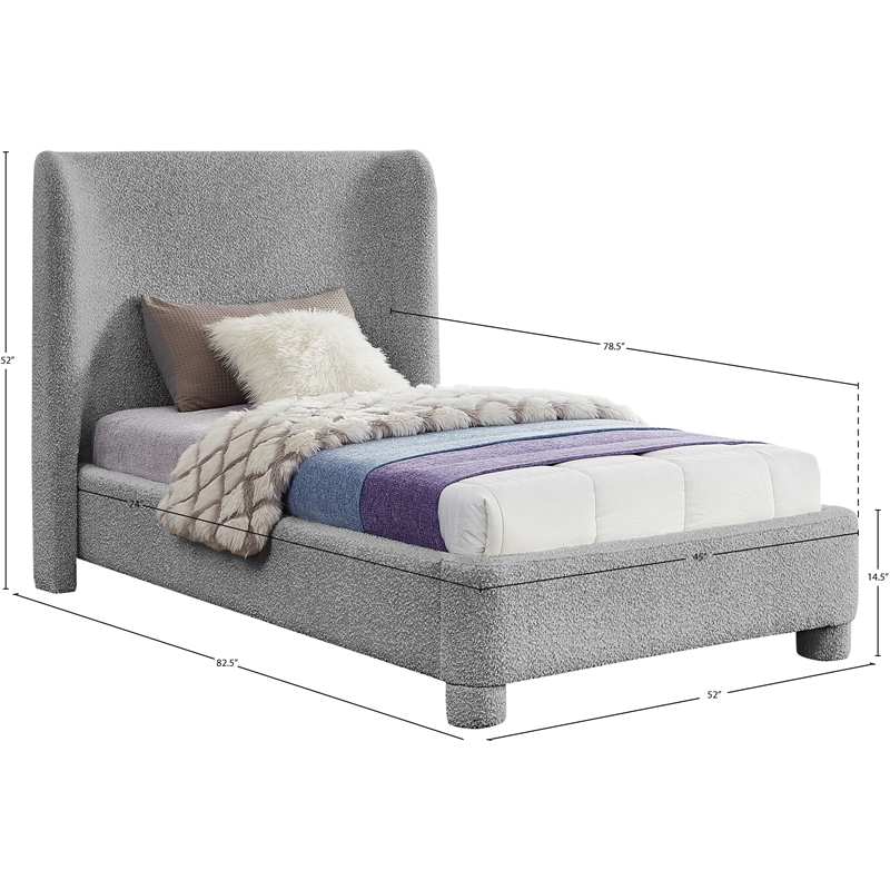 Meridian Furniture Penny Grey Boucle Fabric Twin Bed