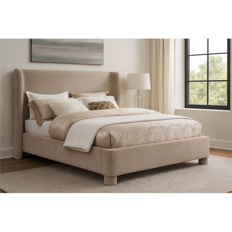 Meridian Furniture Penny Beige Chenille Fabric Full Bed