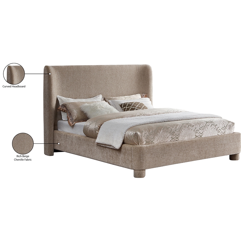 Meridian Furniture Penny Beige Chenille Fabric Queen Bed