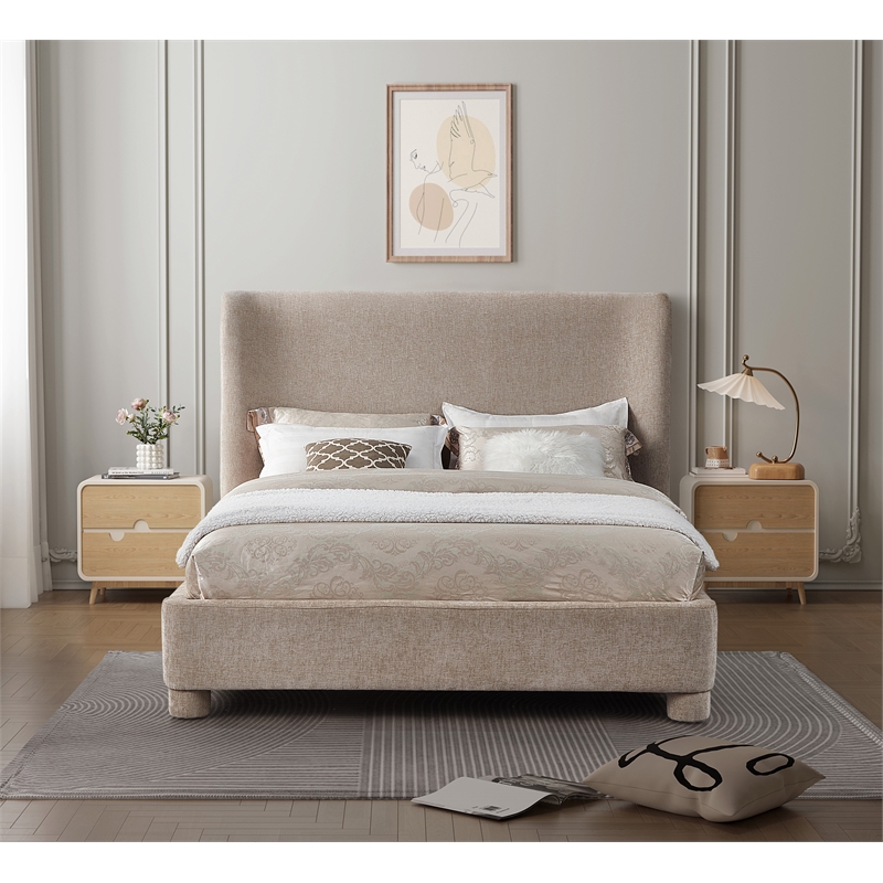 Meridian Furniture Penny Beige Chenille Fabric Queen Bed