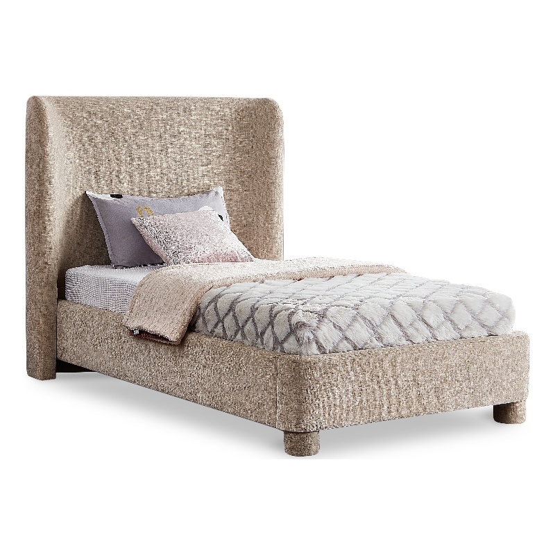 Meridian Furniture Penny Beige Chenille Fabric Twin Bed